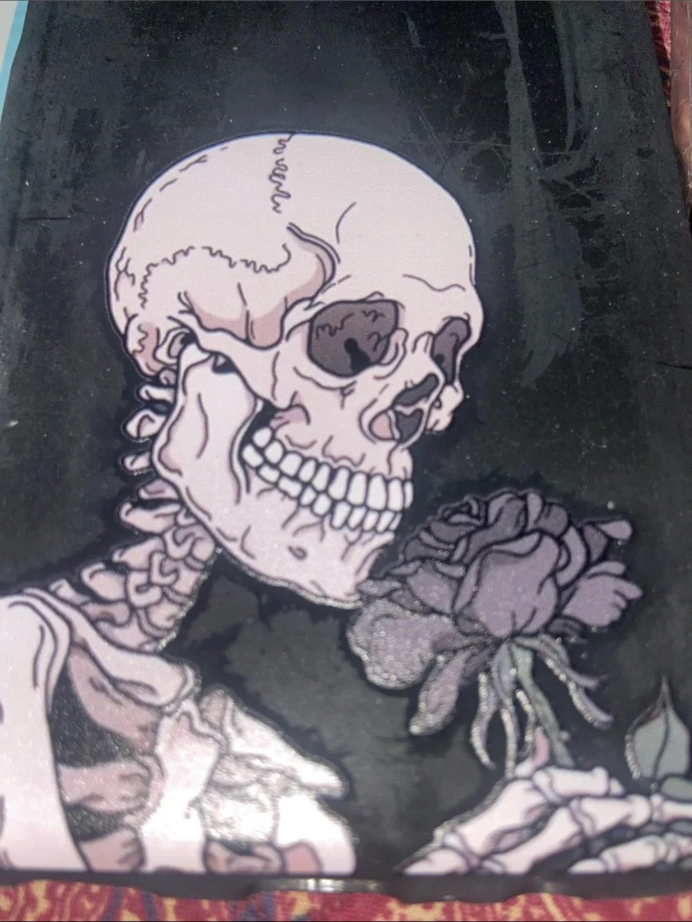 Samsung Black Phone Case with Pink Skull and Floral Patch